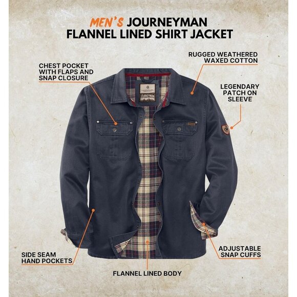 Mens Navy Whitetails Flannel Lined Shirt Jacket Waxed Cotton Water Resis - Picture 2 of 7